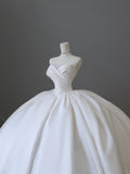 Clean white flowing V-neck satin lace wedding dress HZ1022