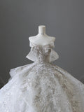 Dreamy lace off-shoulder sparkling rhinestone princess floor-length light luxury heavy-duty wedding dress HZ1022