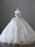 Dreamy lace off-shoulder sparkling rhinestone princess floor-length light luxury heavy-duty wedding dress HZ1022