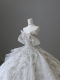 Dreamy lace off-shoulder sparkling rhinestone princess floor-length light luxury heavy-duty wedding dress HZ1022