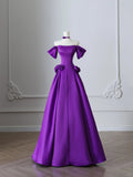 Unique charming purple satin A-line simple light prom dress HZ1022