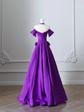 Unique charming purple satin A-line simple light prom dress HZ1022