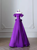 Unique charming purple satin A-line simple light prom dress HZ1022