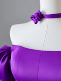 Unique charming purple satin A-line simple light prom dress HZ1022