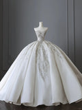 Shiny satin heavy rhinestone beaded vintage floor-length wedding dress HZ1022