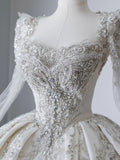 Shiny satin heavy rhinestone beaded vintage floor-length wedding dress HZ1022
