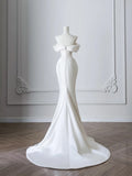 Simple White Mermaid Pleated One Shoulder Wedding Dress with Train HZ1022