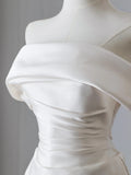 Simple White Mermaid Pleated One Shoulder Wedding Dress with Train HZ1022