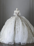 White off-the-shoulder wedding dress with sparkling diamonds and luxurious floor-length design HZ1022