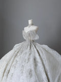 White off-the-shoulder wedding dress with sparkling diamonds and luxurious floor-length design HZ1022