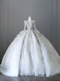 Elegant V-neck swan neck long sleeves heavy luxury floor-length wedding dress HZ1022