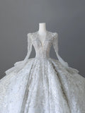 Elegant V-neck swan neck long sleeves heavy luxury floor-length wedding dress HZ1022