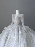 Elegant V-neck swan neck long sleeves heavy luxury floor-length wedding dress HZ1022