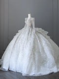 Elegant V-neck swan neck long sleeves heavy luxury floor-length wedding dress HZ1022