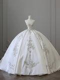 Elegant White Beaded Strapless Satin Floor-Length Wedding Dress HZ1022
