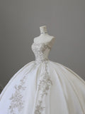 Elegant White Beaded Strapless Satin Floor-Length Wedding Dress HZ1022