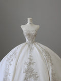 Elegant White Beaded Strapless Satin Floor-Length Wedding Dress HZ1022