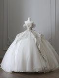 Dreamy Tulle Off-the-shoulder Beaded Luxury Floor-length Wedding Dress HZ1022