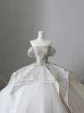 Dreamy Tulle Off-the-shoulder Beaded Luxury Floor-length Wedding Dress HZ1022