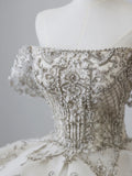 Dreamy Tulle Off-the-shoulder Beaded Luxury Floor-length Wedding Dress HZ1022