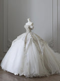 Dreamy Tulle Off-the-shoulder Beaded Luxury Floor-length Wedding Dress HZ1022