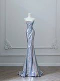 Silver Strap Sequin Mermaid Floor Length Wedding Dress HZ1022