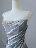 Silver Strap Sequin Mermaid Floor Length Wedding Dress HZ1022
