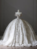 Vintage White Off-the-shoulder Sweetheart Neckline Luxury Lace Princess Floor-length Wedding Dress HZ1022
