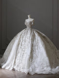 Vintage White Off-the-shoulder Sweetheart Neckline Luxury Lace Princess Floor-length Wedding Dress HZ1022