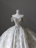 Vintage White Off-the-shoulder Sweetheart Neckline Luxury Lace Princess Floor-length Wedding Dress HZ1022