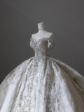 Vintage White Off-the-shoulder Sweetheart Neckline Luxury Lace Princess Floor-length Wedding Dress HZ1022