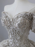 Vintage White Off-the-shoulder Sweetheart Neckline Luxury Lace Princess Floor-length Wedding Dress HZ1022