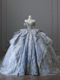 Dreamy Blue Gradient Off-the-shoulder Beaded Luxury Floor-length Wedding Dress HZ1022