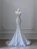 Shiny White Strapless Mermaid Luxury Wedding Dress HZ1022