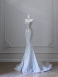 Shiny White Strapless Mermaid Luxury Wedding Dress HZ1022