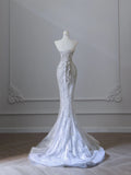 Shiny White Strapless Mermaid Luxury Wedding Dress HZ1022