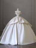 Elegant and simple satin off-shoulder white floor-length wedding dress HZ1022