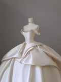 Elegant and simple satin off-shoulder white floor-length wedding dress HZ1022