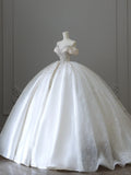 Elegant Sweetheart Neckline Off-the-shoulder Shiny Beaded Satin Floor-length Wedding Dress HZ1022