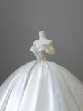 Elegant Sweetheart Neckline Off-the-shoulder Shiny Beaded Satin Floor-length Wedding Dress HZ1022