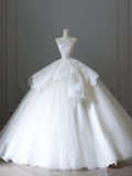 Elegant white off-shoulder lace tulle simple floor-length wedding dress HZ1022
