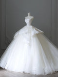 Elegant white off-shoulder lace tulle simple floor-length wedding dress HZ1022