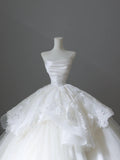 Elegant white off-shoulder lace tulle simple floor-length wedding dress HZ1022