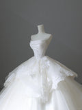 Elegant white off-shoulder lace tulle simple floor-length wedding dress HZ1022