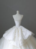 Elegant white off-shoulder lace tulle simple floor-length wedding dress HZ1022