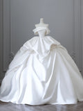 Elegant and simple white satin 3D rose floor-length wedding dress HZ1022