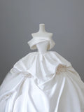 Elegant and simple white satin 3D rose floor-length wedding dress HZ1022