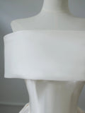 Elegant white simple one-shoulder satin bow applique floor-length wedding dress HZ1022