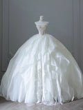 Flowing White Tulle A-Line Floor-Length Wedding Dress HZ1022