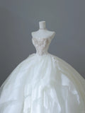 Flowing White Tulle A-Line Floor-Length Wedding Dress HZ1022